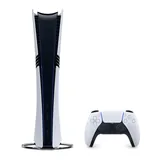 Console PlayStation 5 Pro de frente com o controle sem fio DualSense